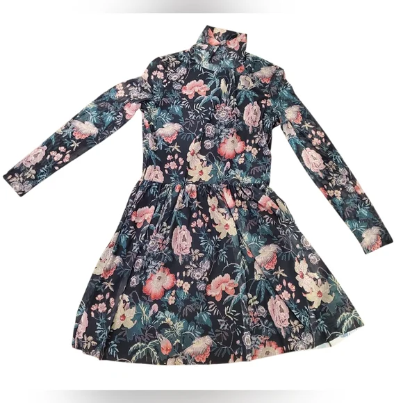 Rebecca Taylor La Vie Faded Garden Mesh Long Sleeve Dress Large - Picture 10 of 16